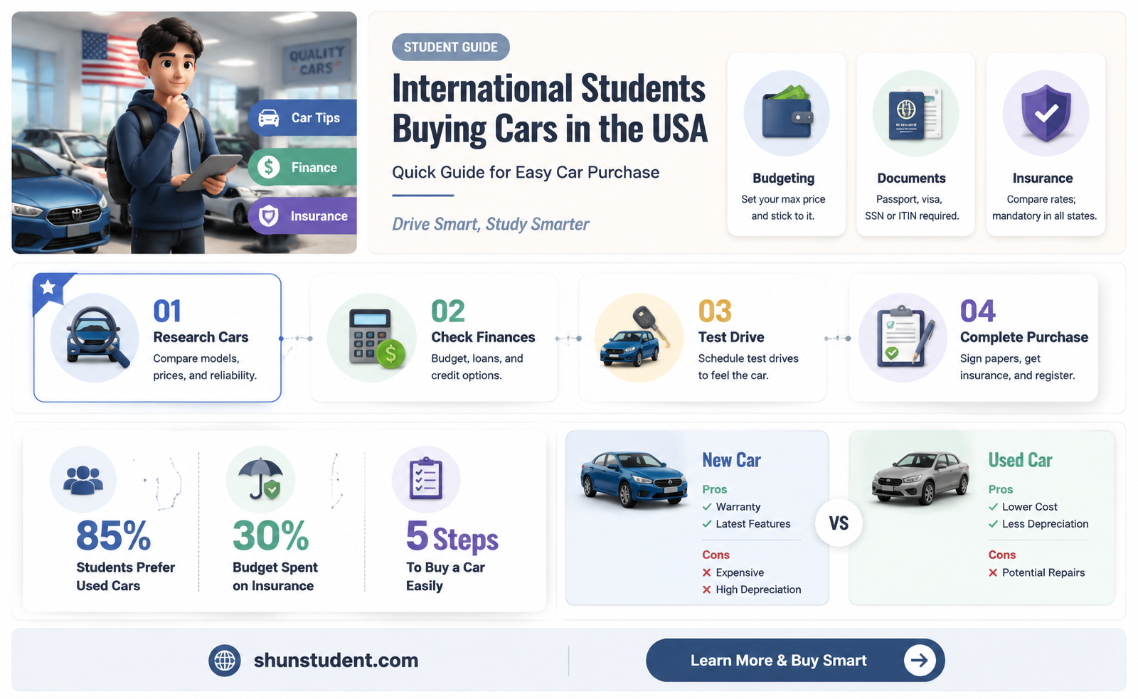 can an international student buy a car in usa