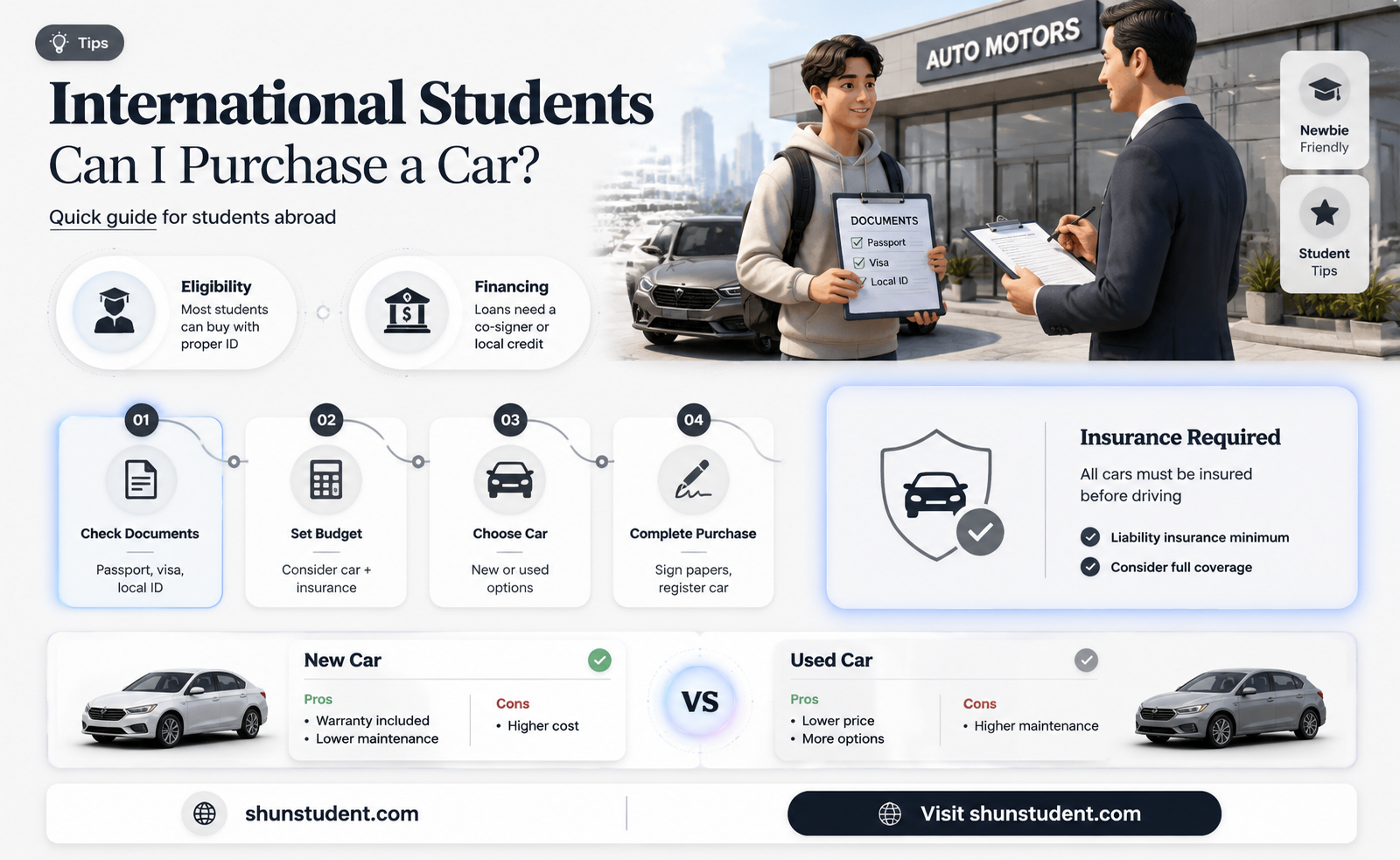 can a international student buy a car