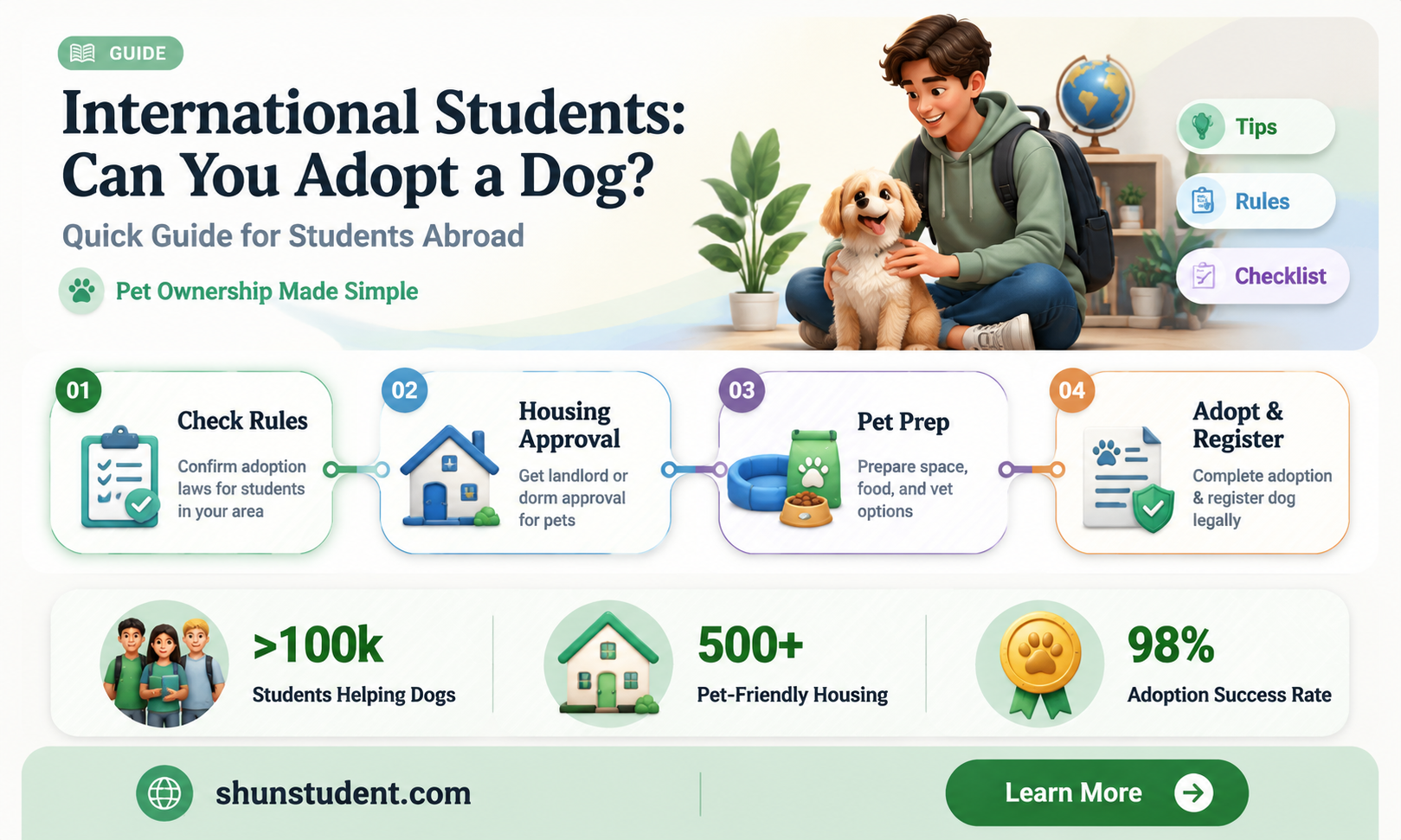 can an international student adopt a dog