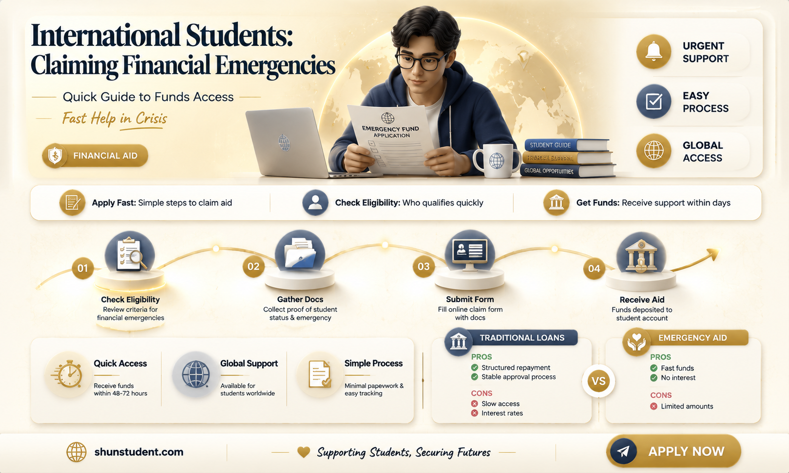 can an international student claim financial emergency