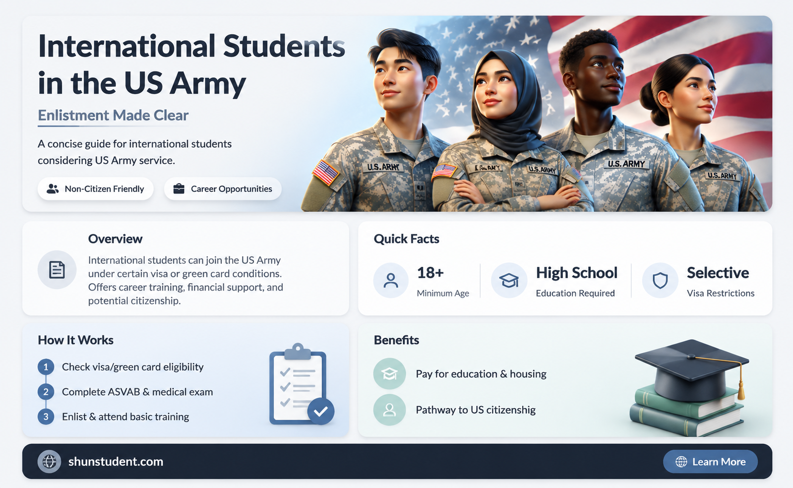 can an international student join the us army