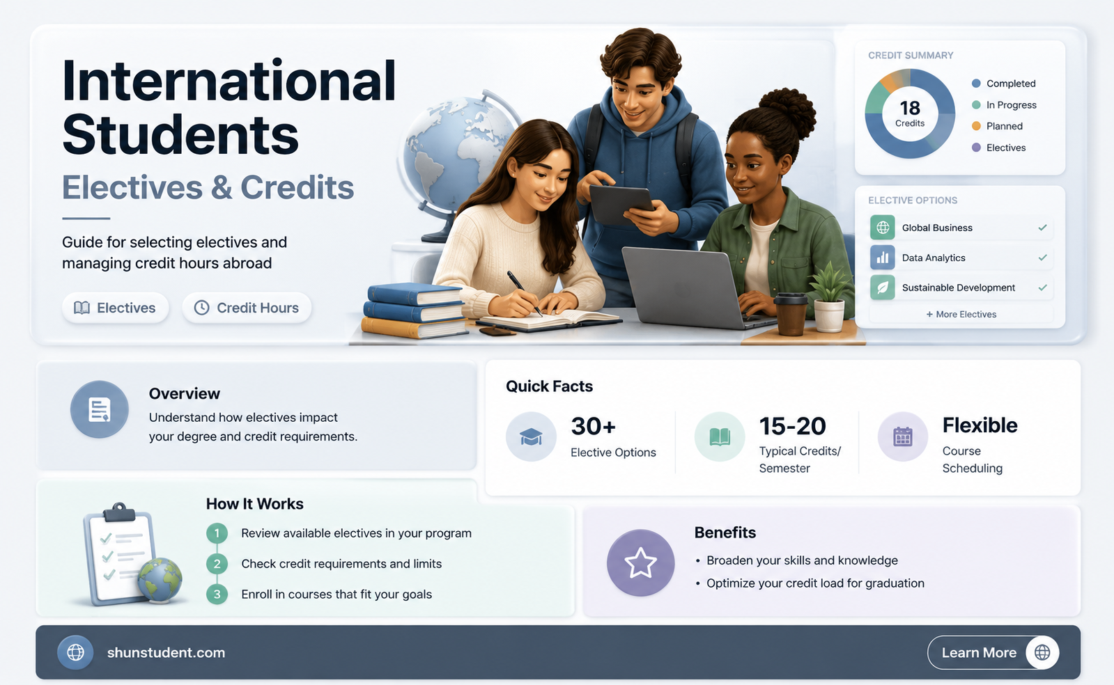 can an international student take electives for 12 credit hours