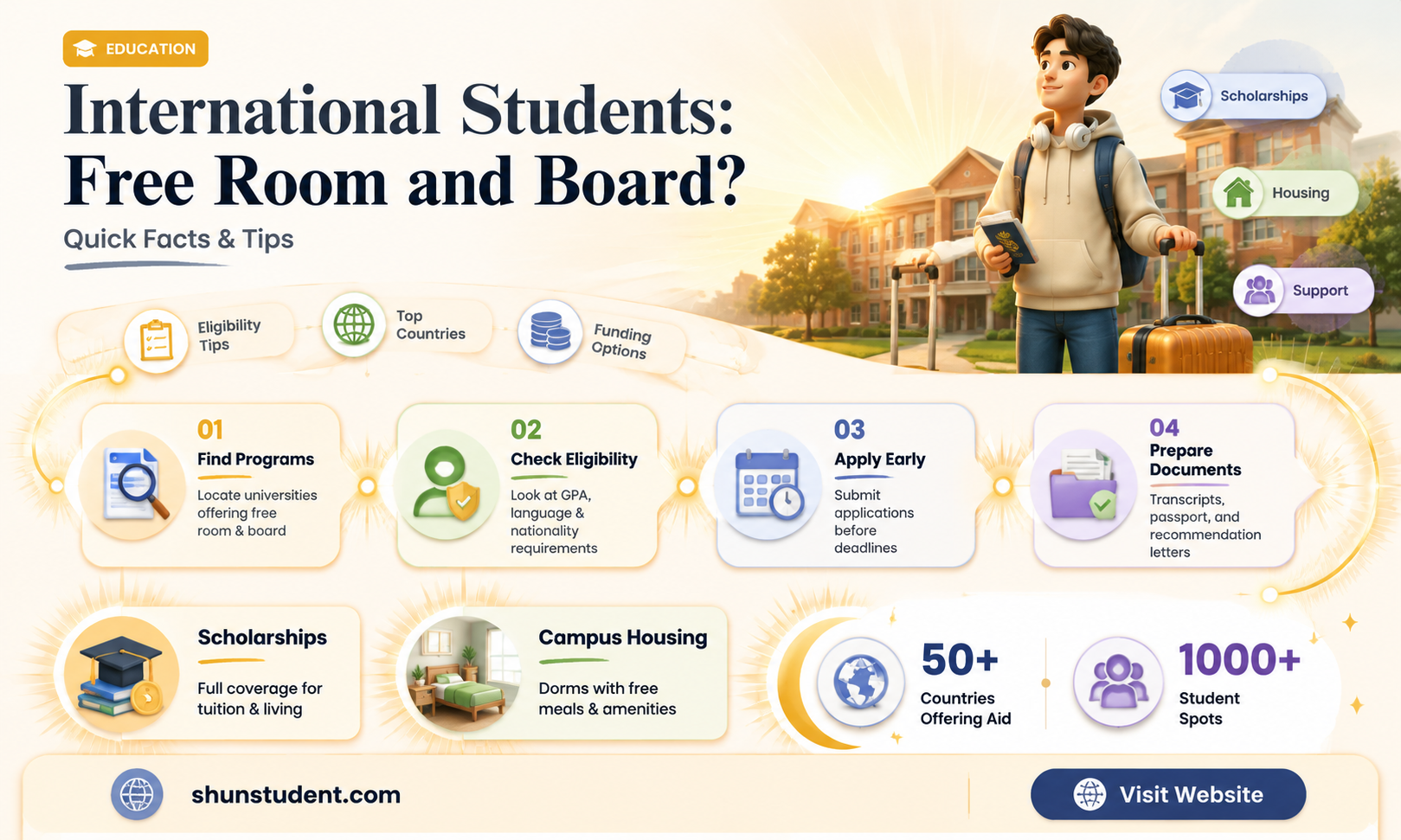 can an international student get free room and board