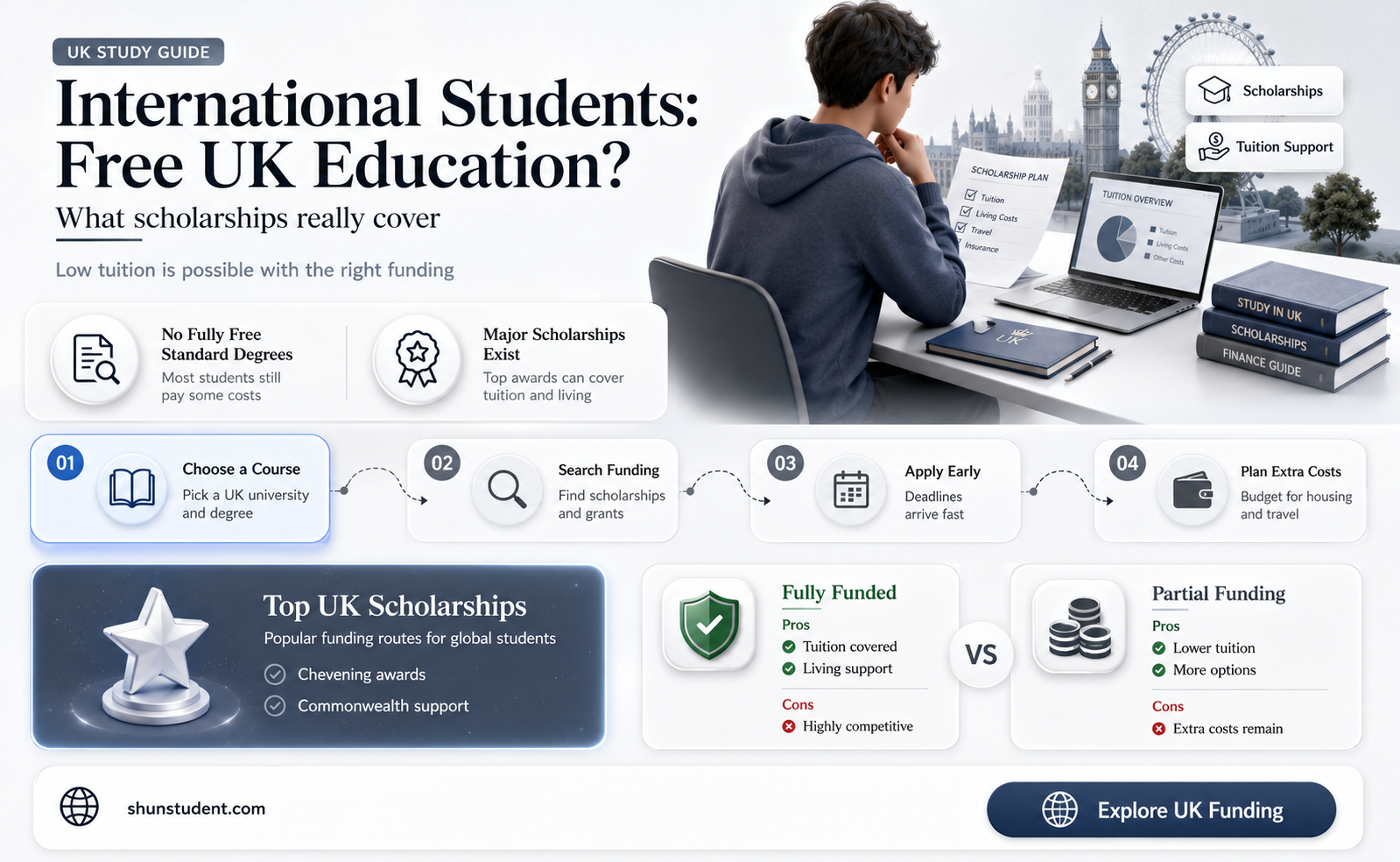 can an international student study in uk for free