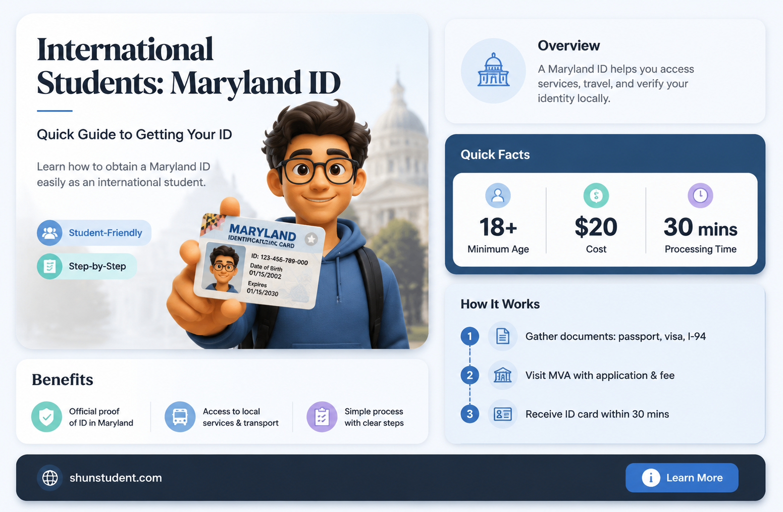 can a international student apply for an id in md