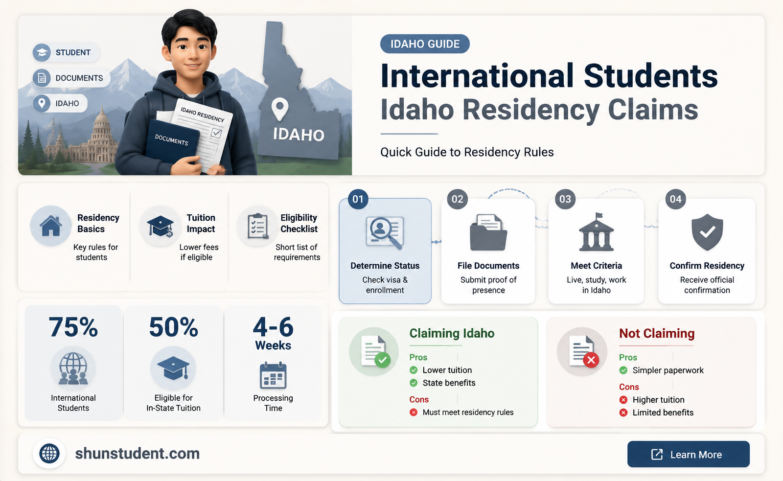can an international student claim idaho residency