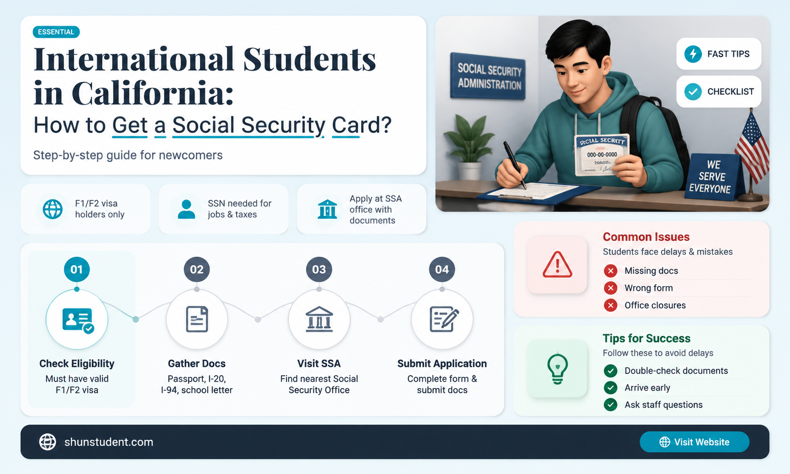 can an international student in california apply social security card