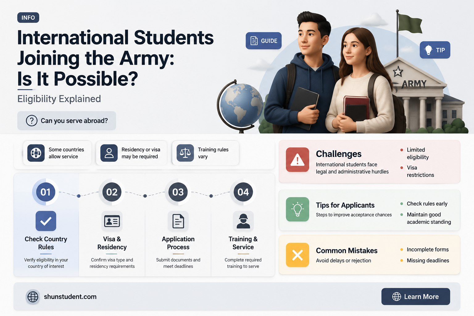 can an international student join the army