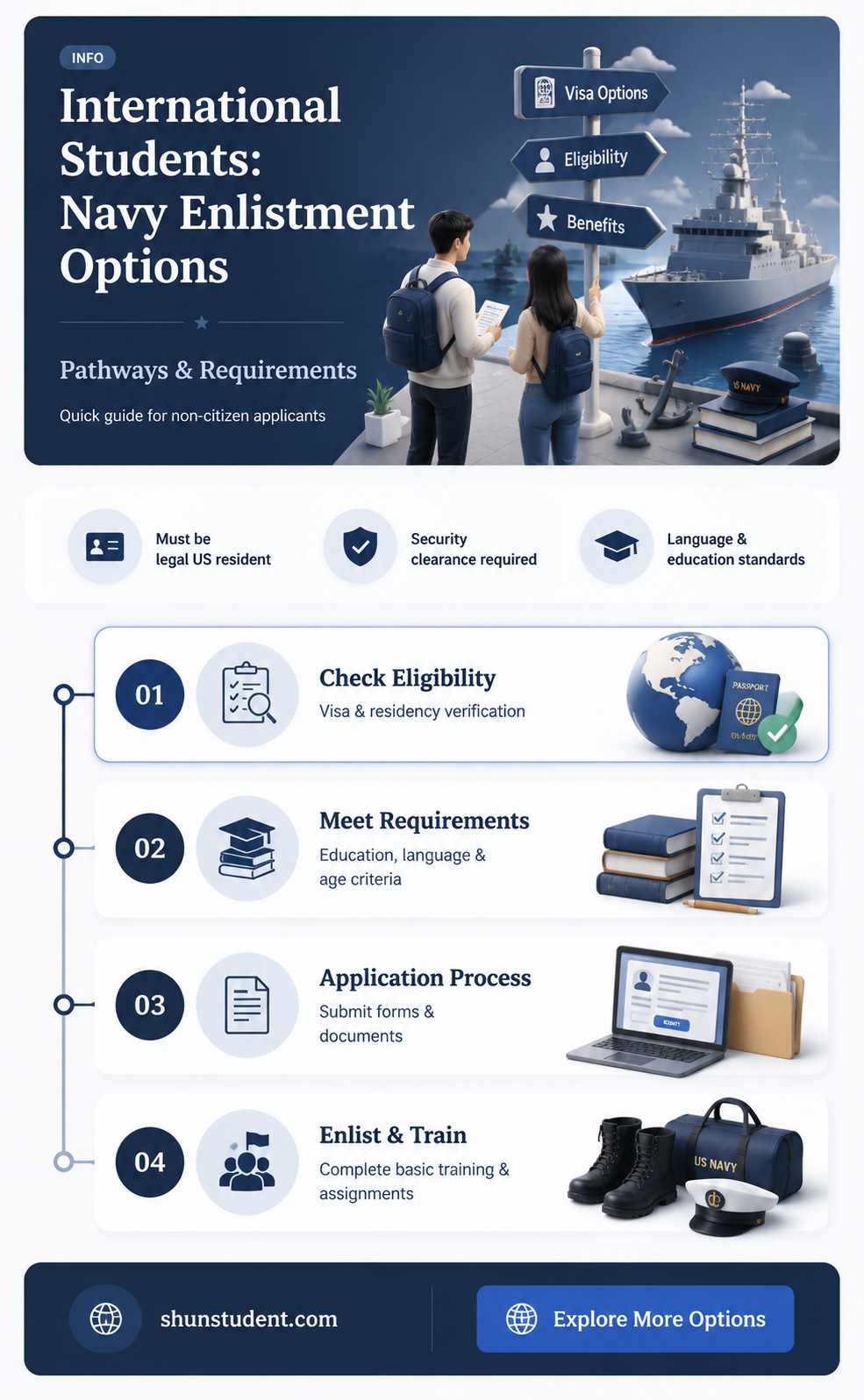 can an international student join the navy
