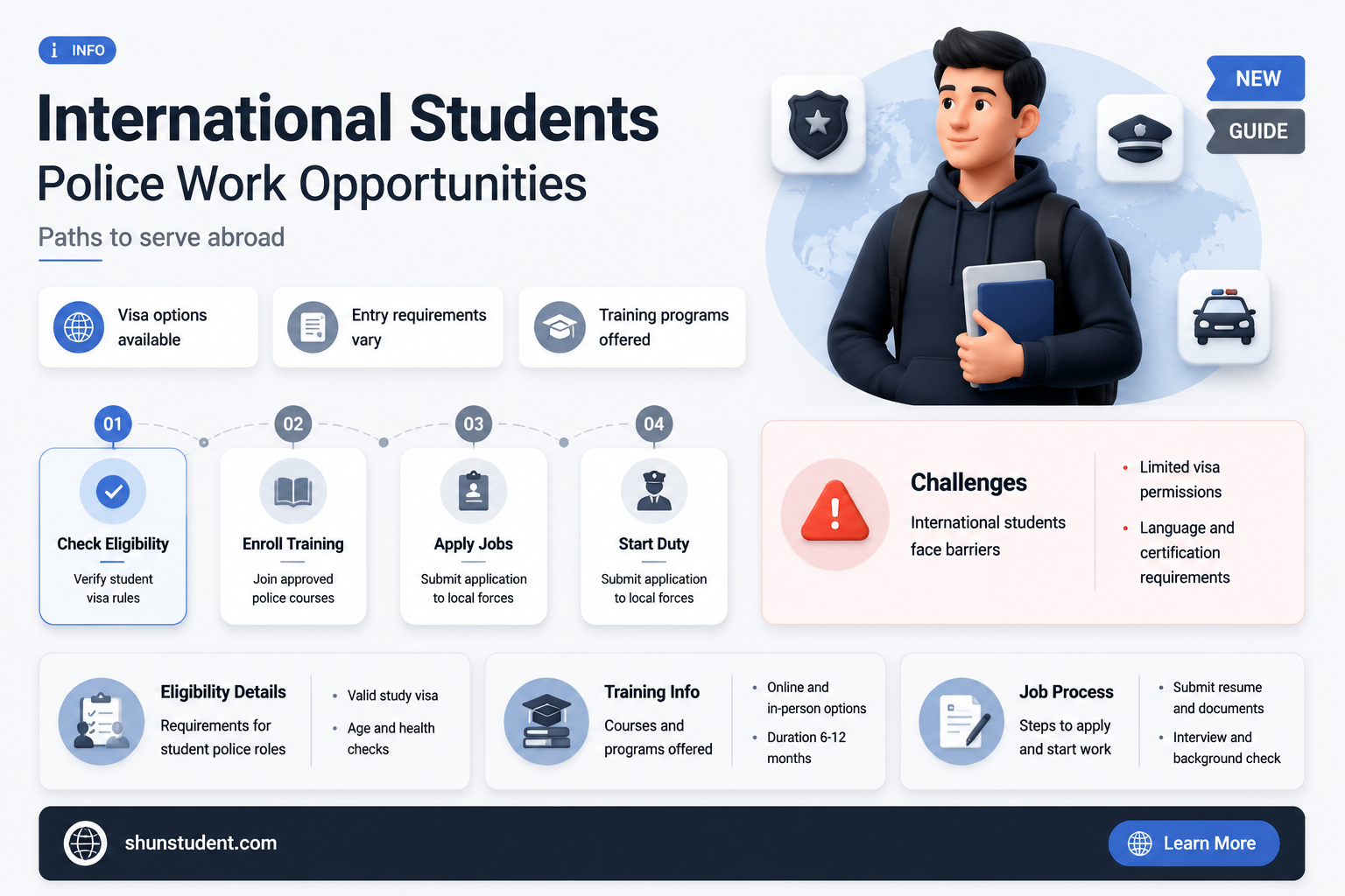 can an international student work with the police us