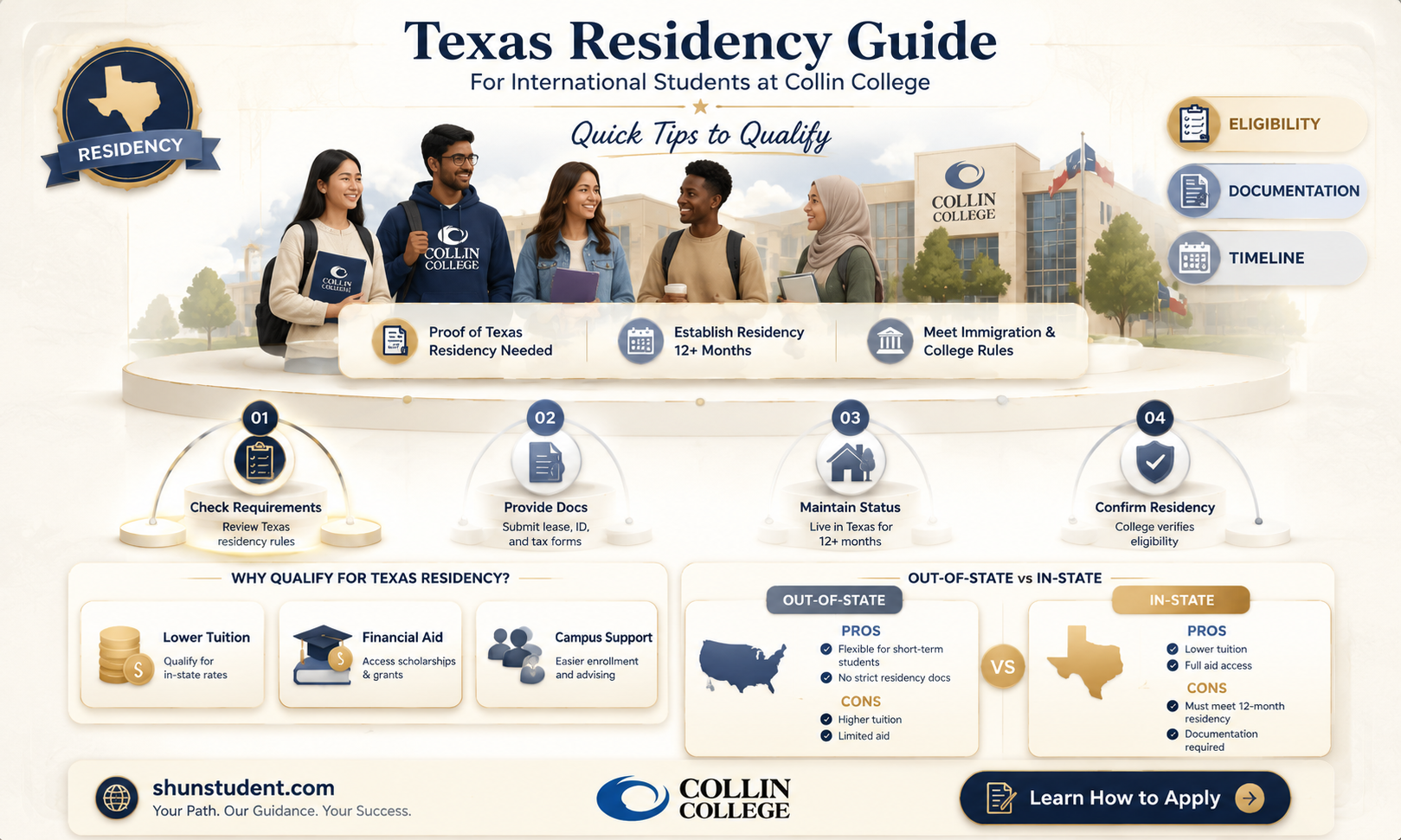 can an international student apply for texas residency collin college