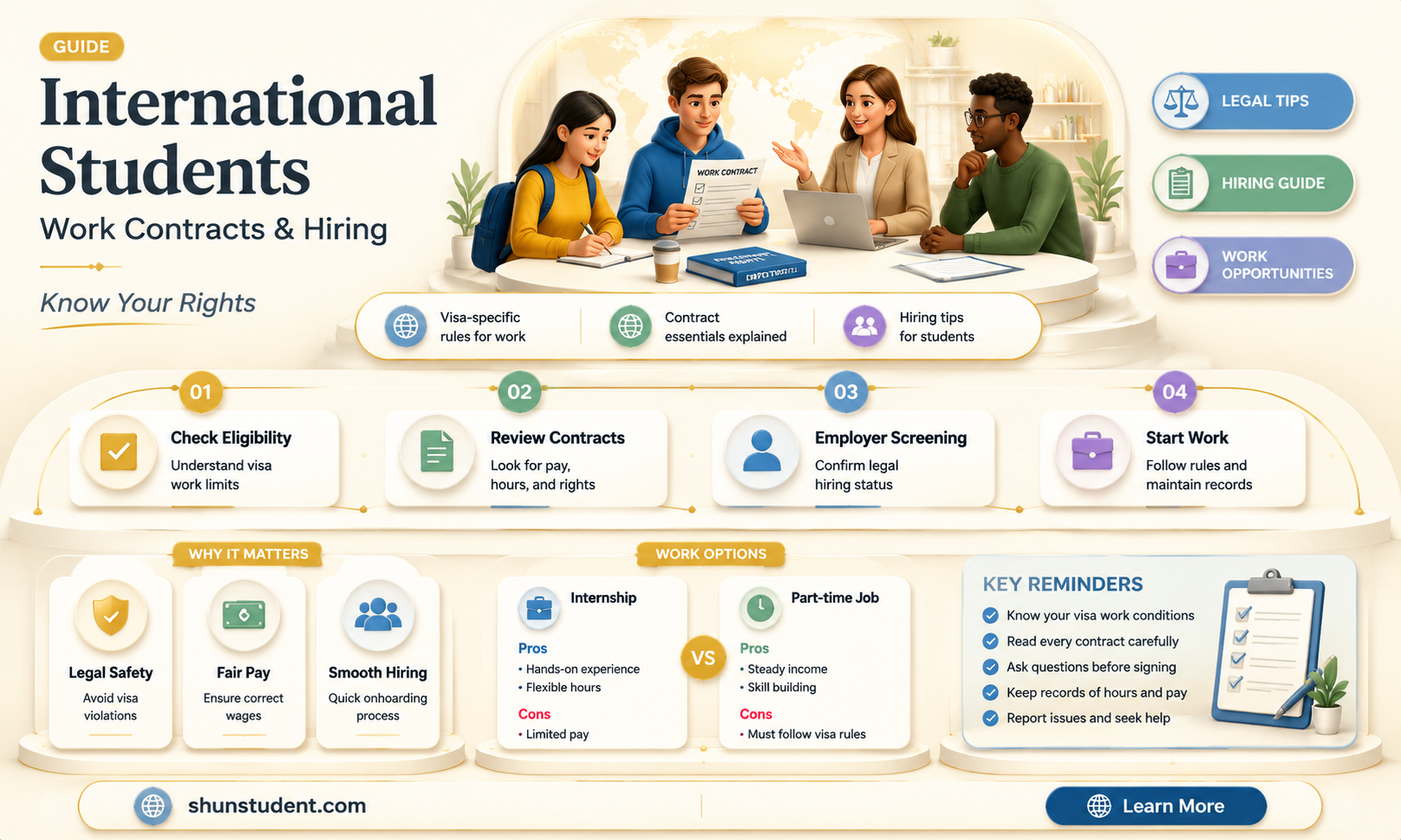 can an international student work contract to hire