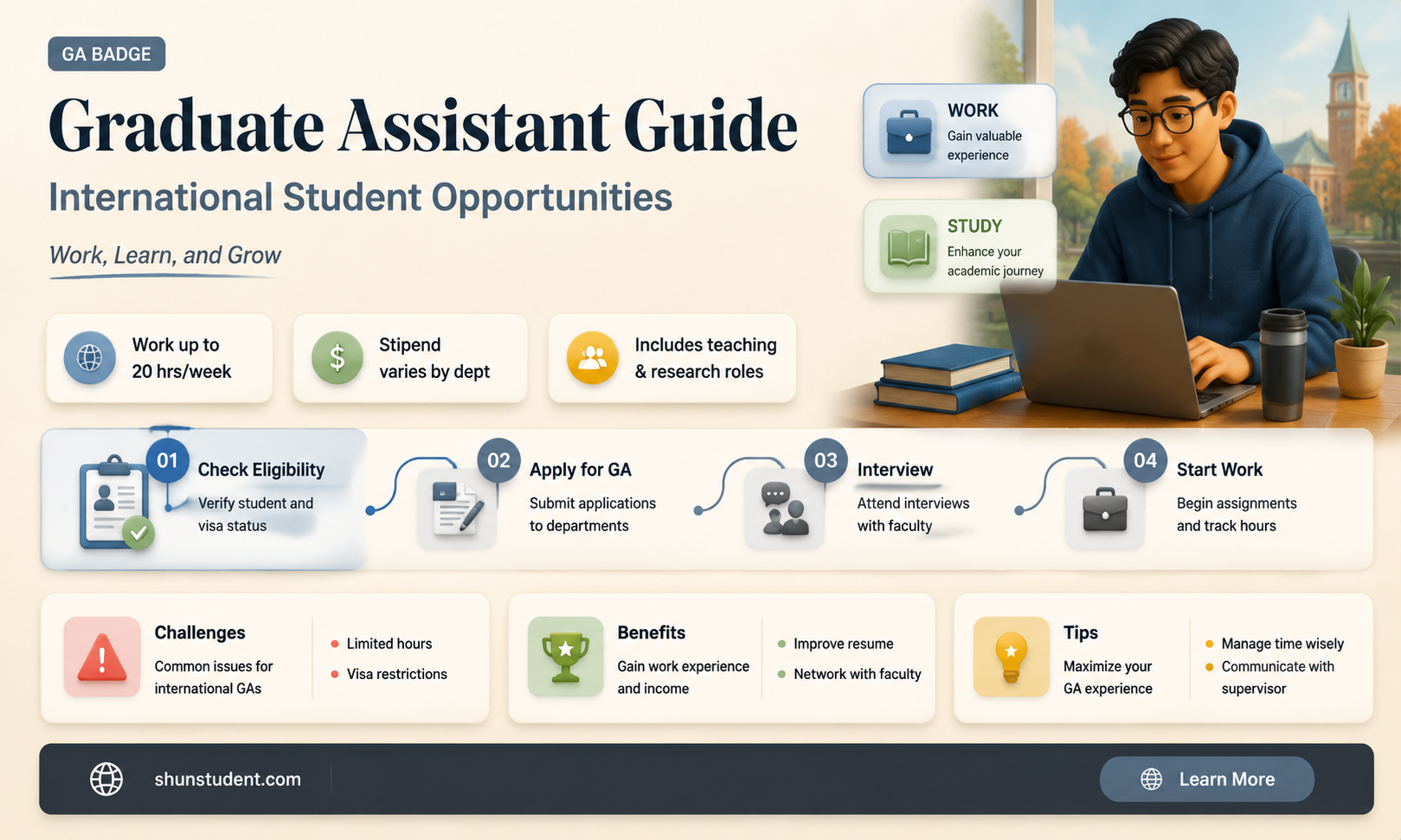 can an international student work as a graduate assistant