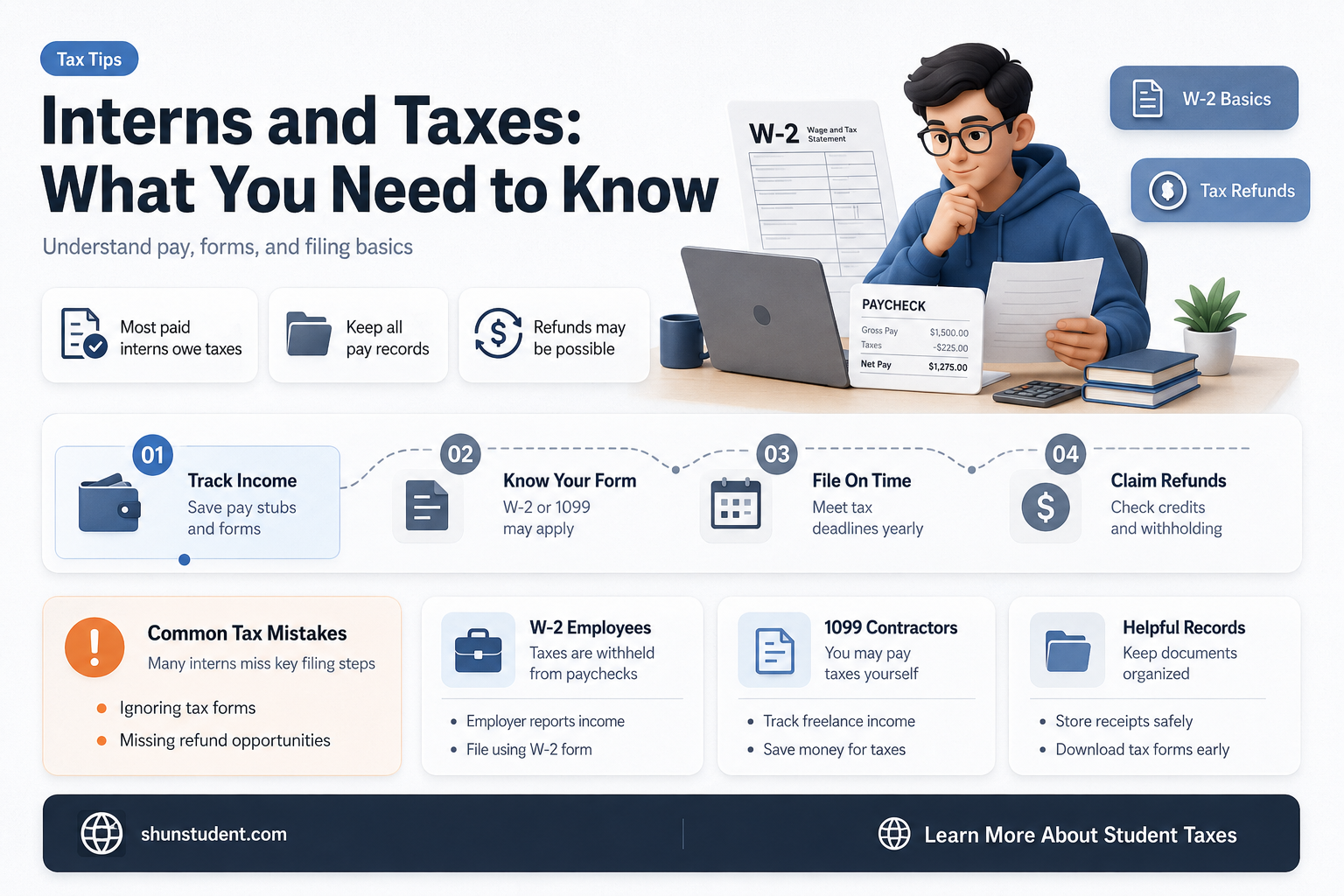 can a student intern avoid taxes