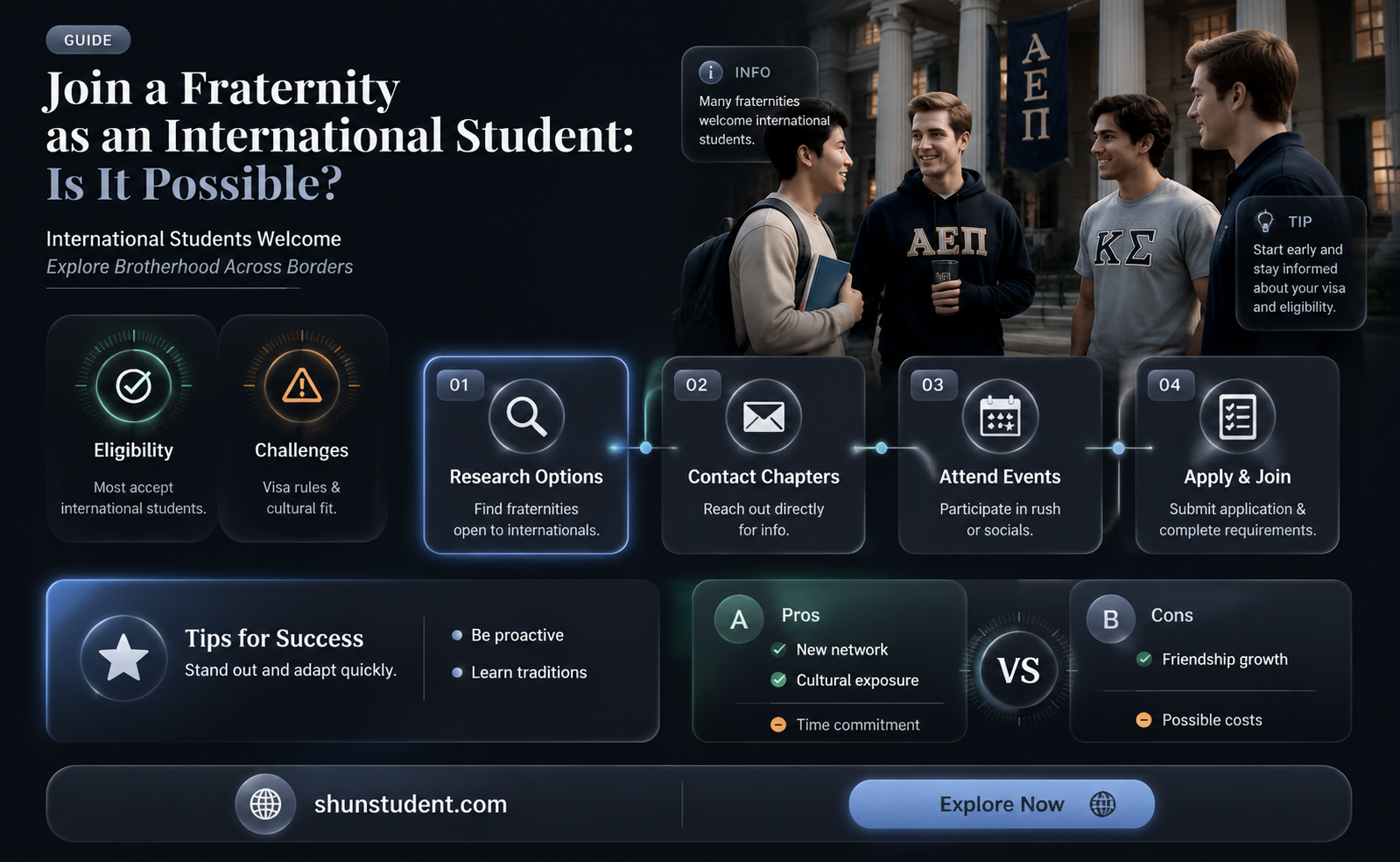 can an international student join a fraternity