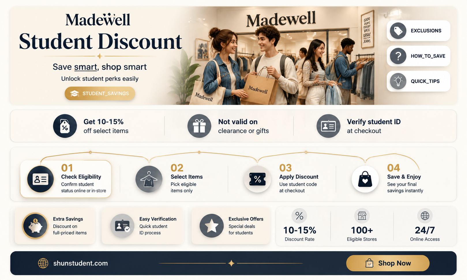 are there exclusions for madewell student discount
