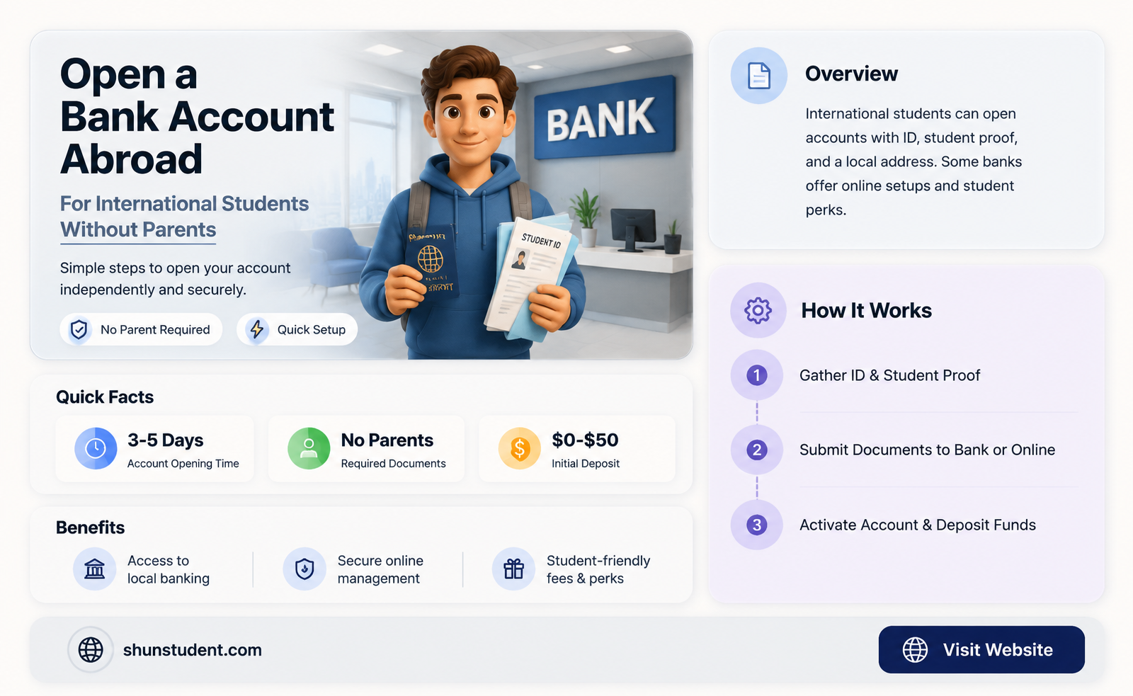 can an international student have a bank account without parents