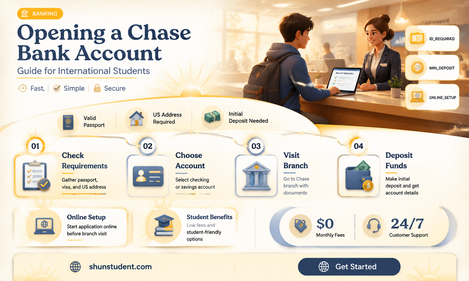 can an international student open chase bank account
