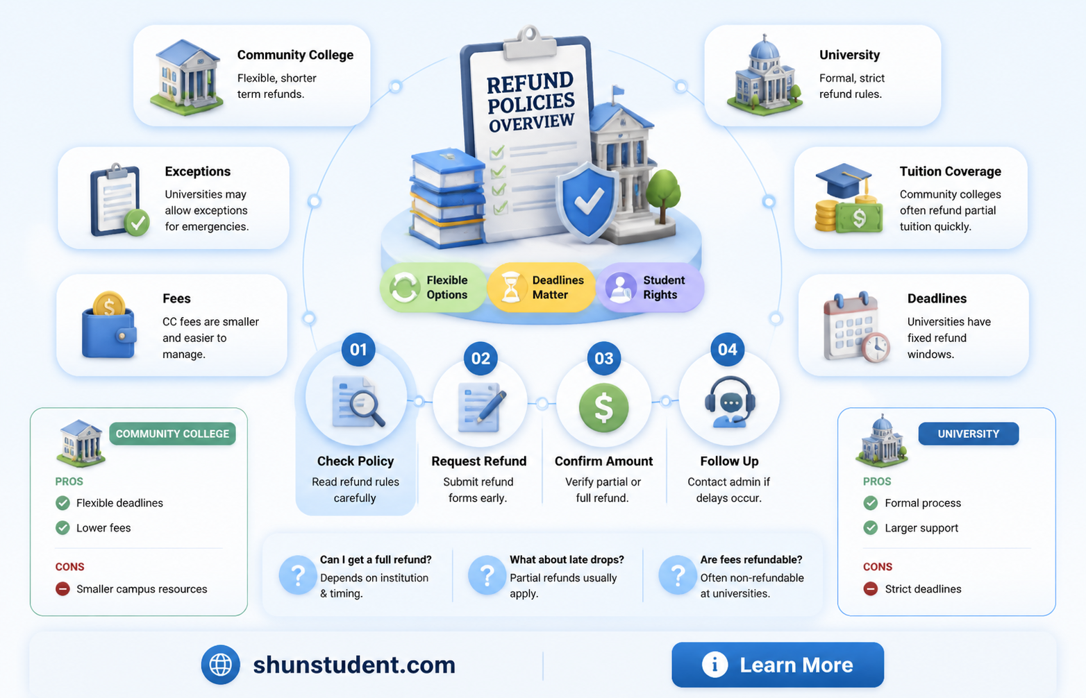 are refunds different for student attending community college or university