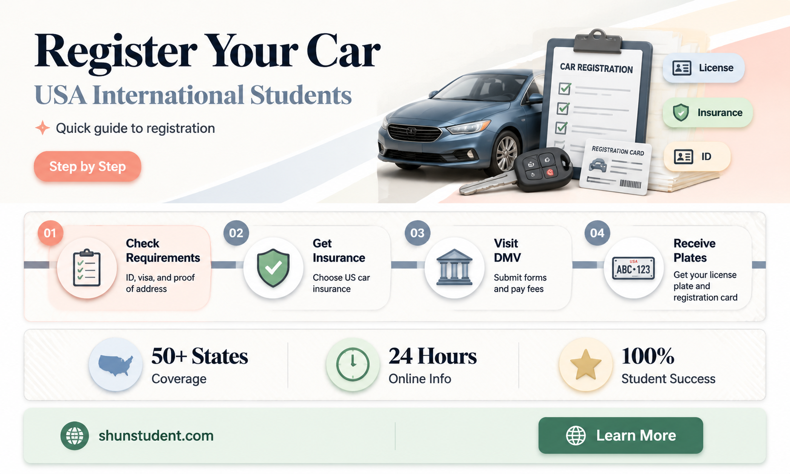 can an international student register a car in usa