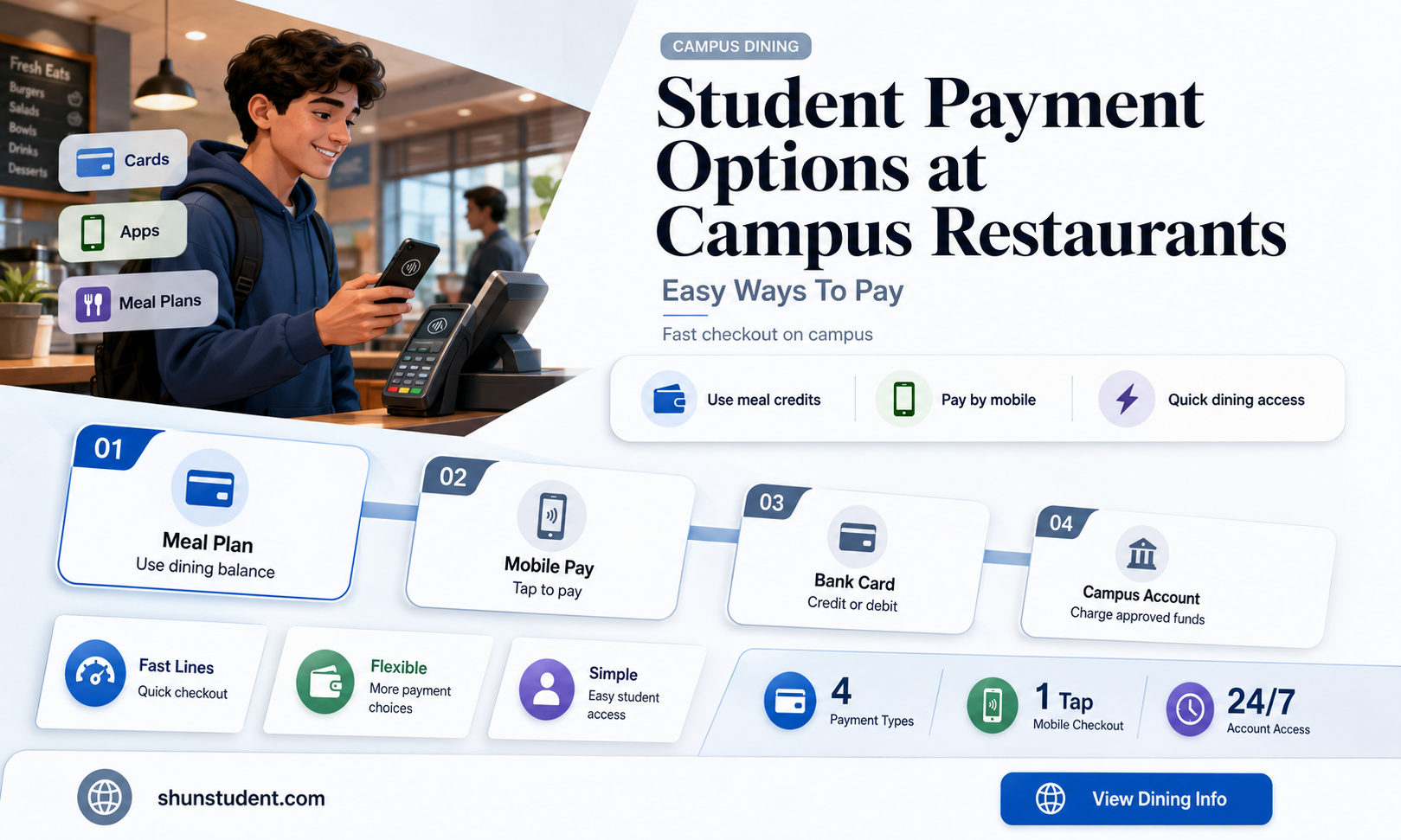 can a student pay cash at restuarants on campus