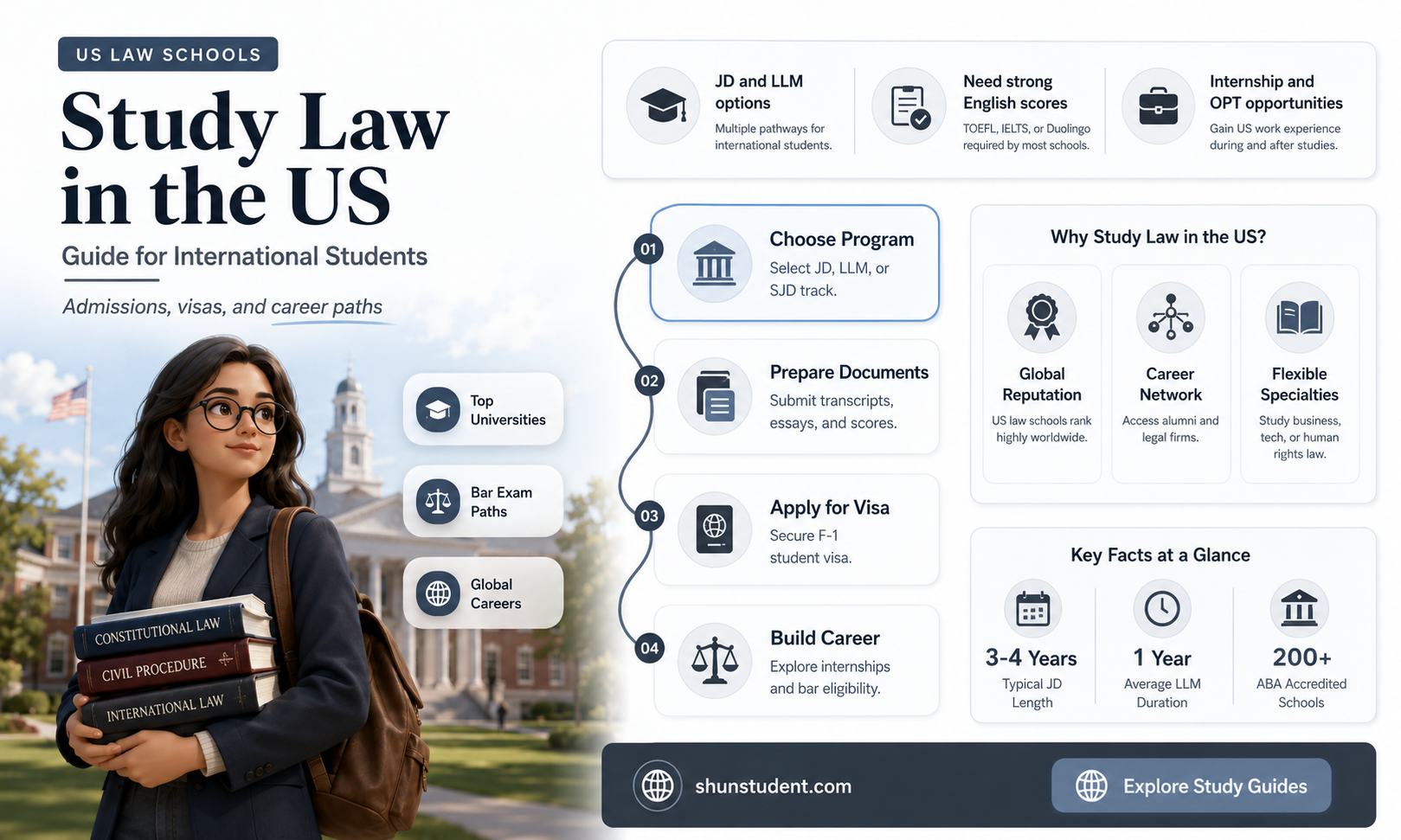 can an international student study law in us