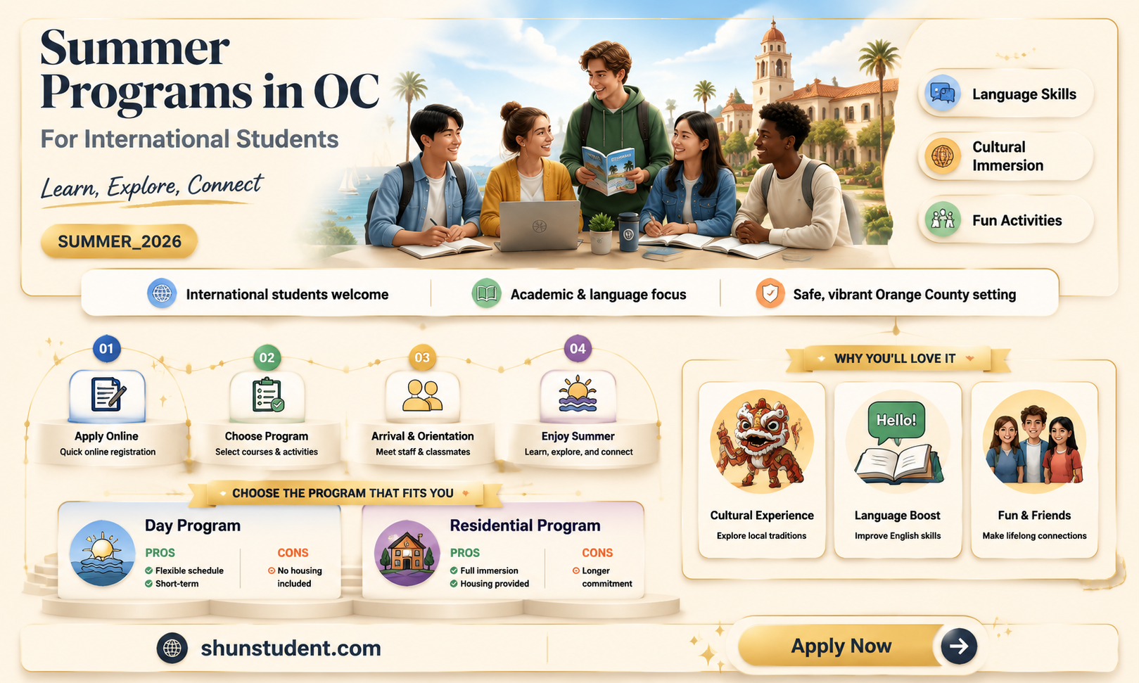 are there any international student summer programs in orange county