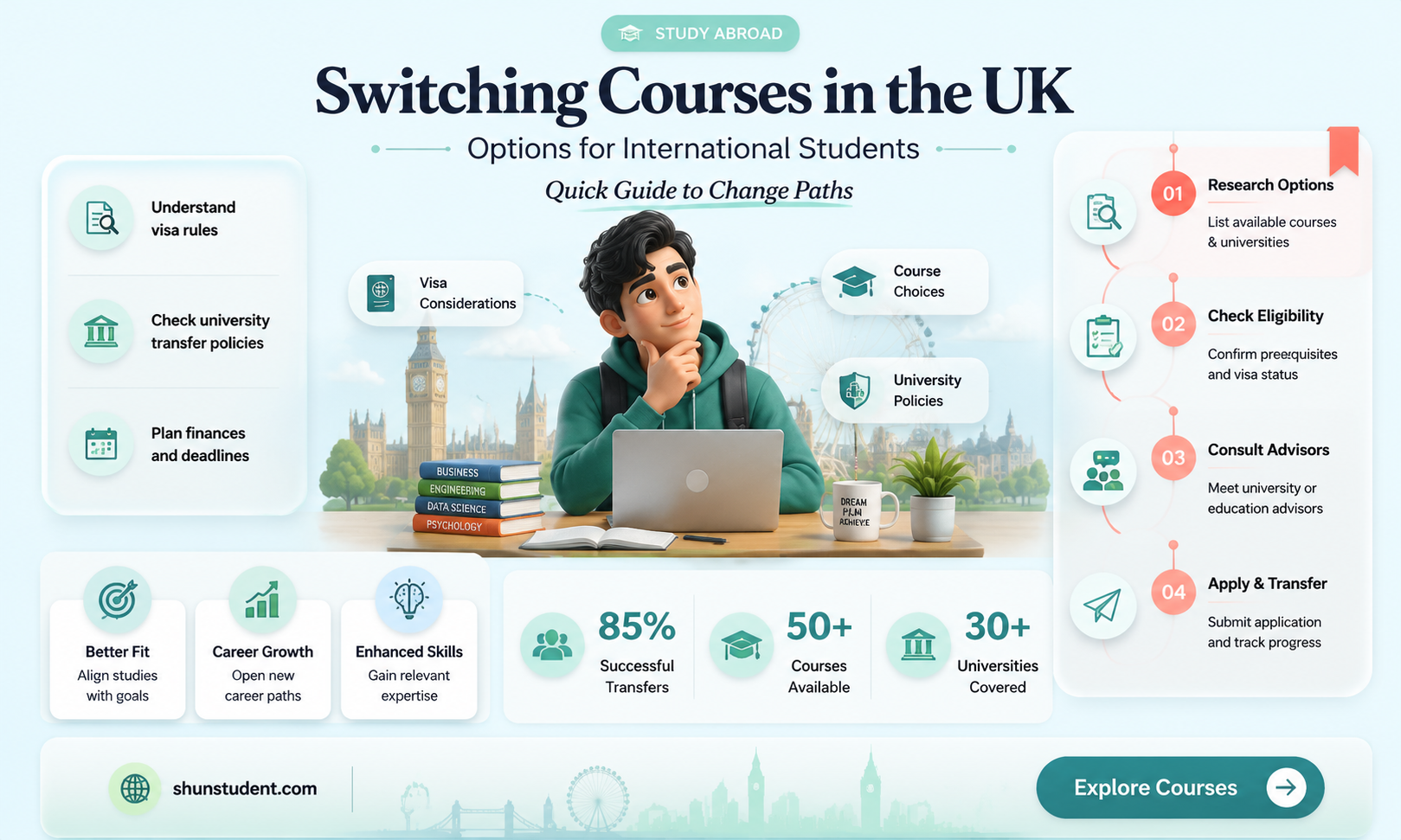 can an international student change course in uk
