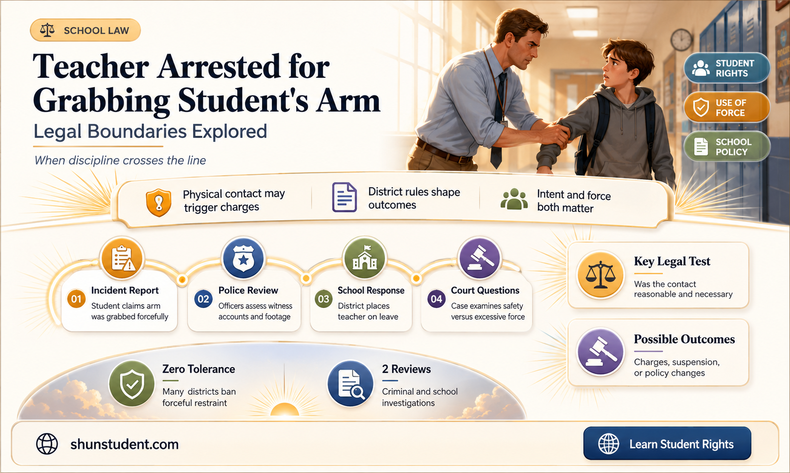 can a teacher be arrested for grabbing a students arm