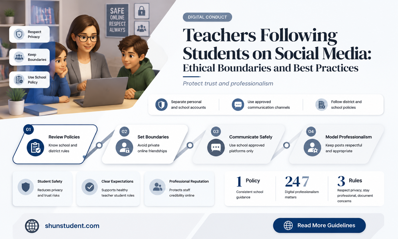 can a teacher follow a student on social media