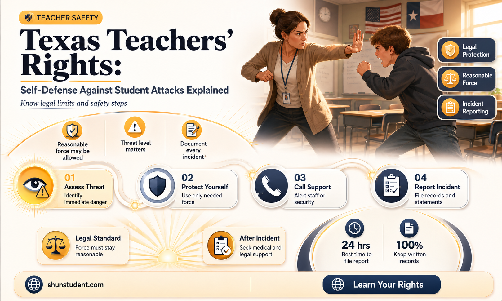 can a teacher defend themselves against a student in texas