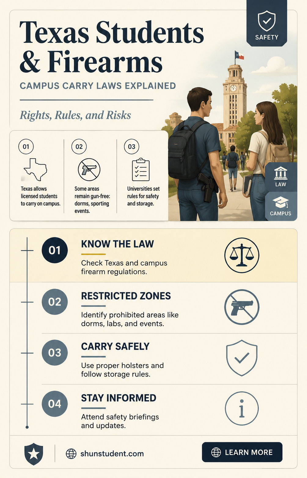 are texas university students allowed to carry firearms