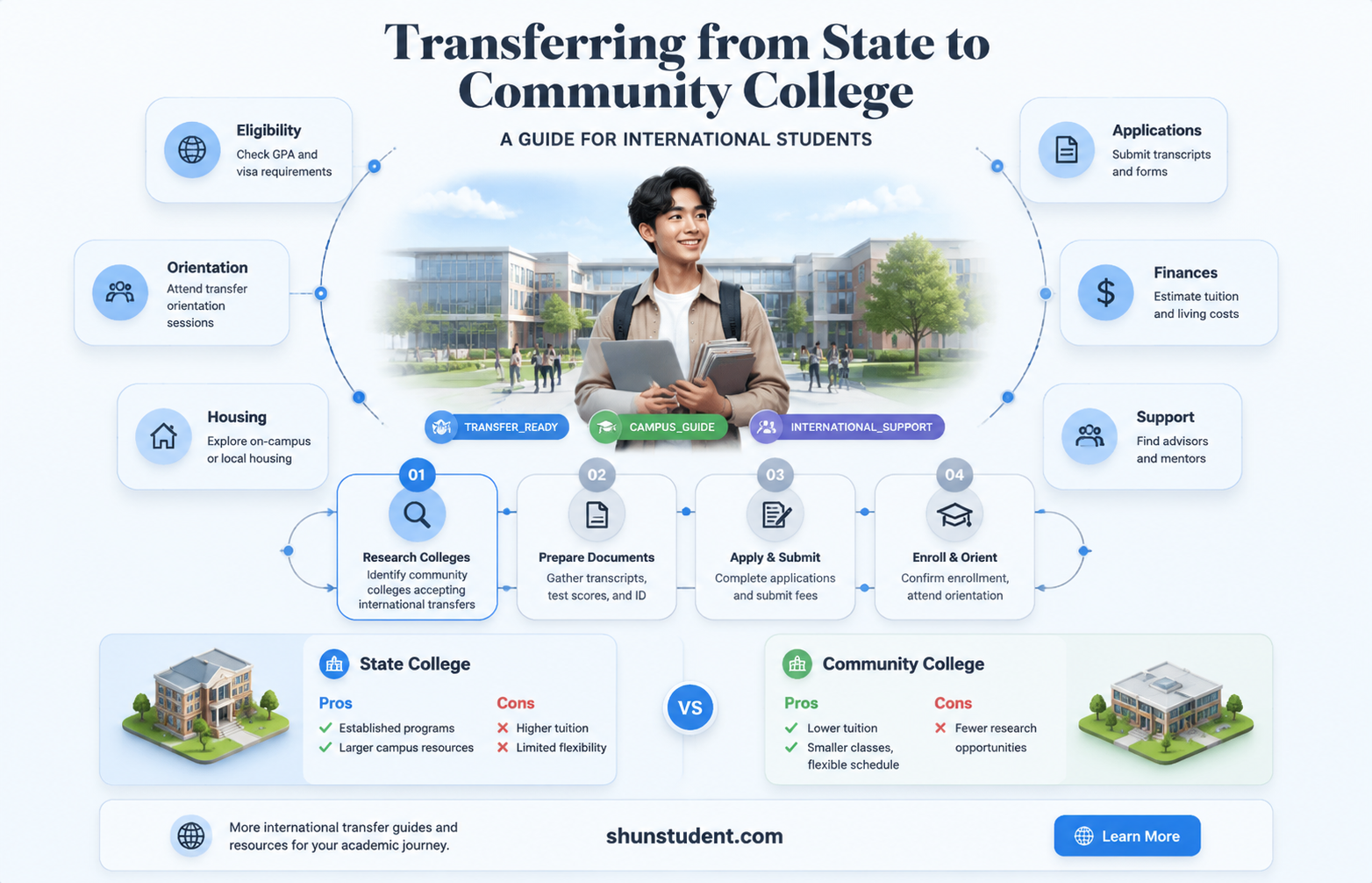 can an international student transfer from state to community college