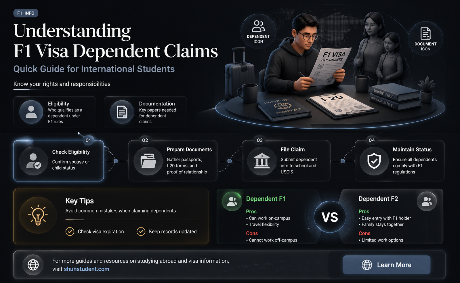 can an international student on f1 visa claim dependent