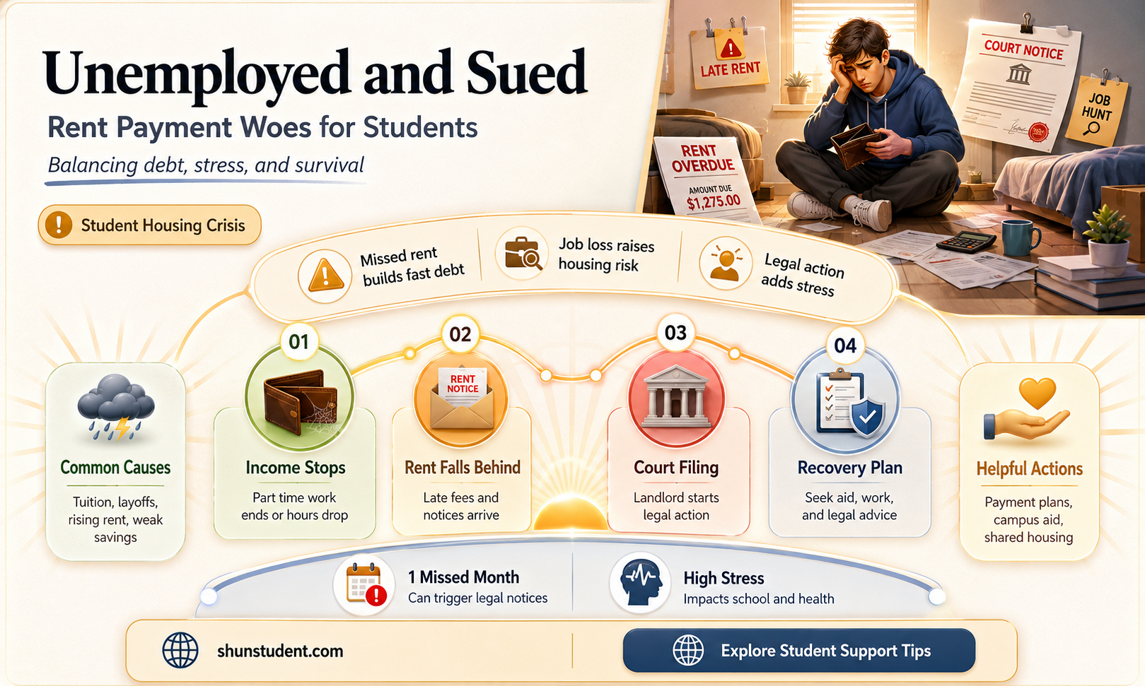 can an unemployed student get sued for not paying rent
