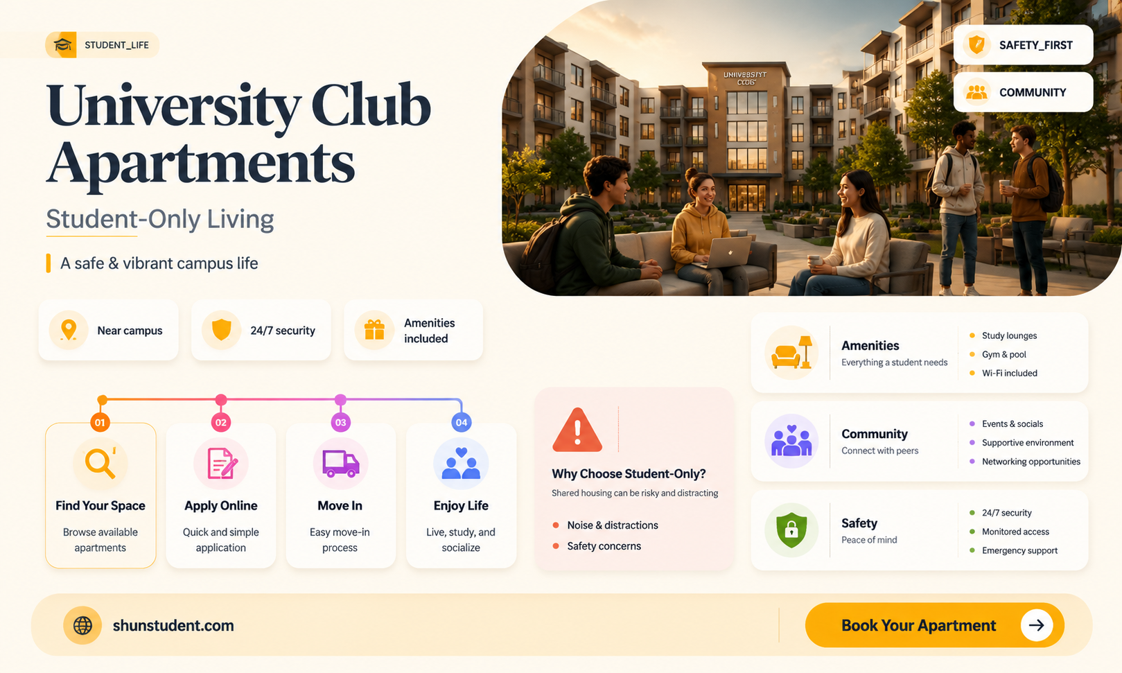 are university club apartments only for students