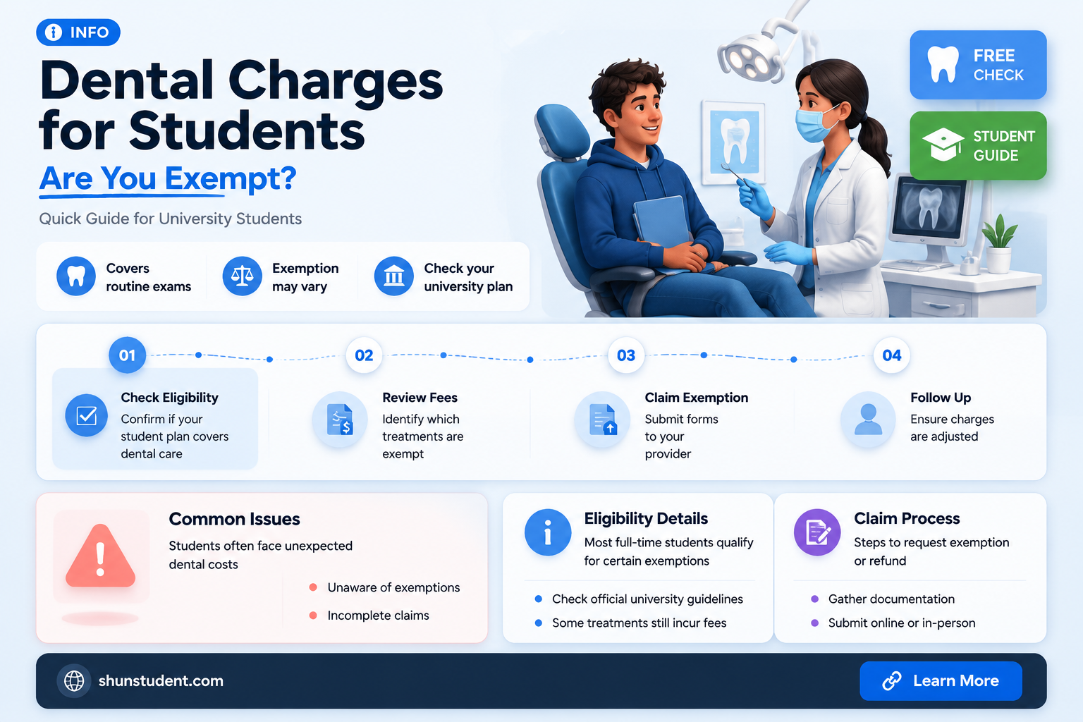 are university students exempt from dental charges