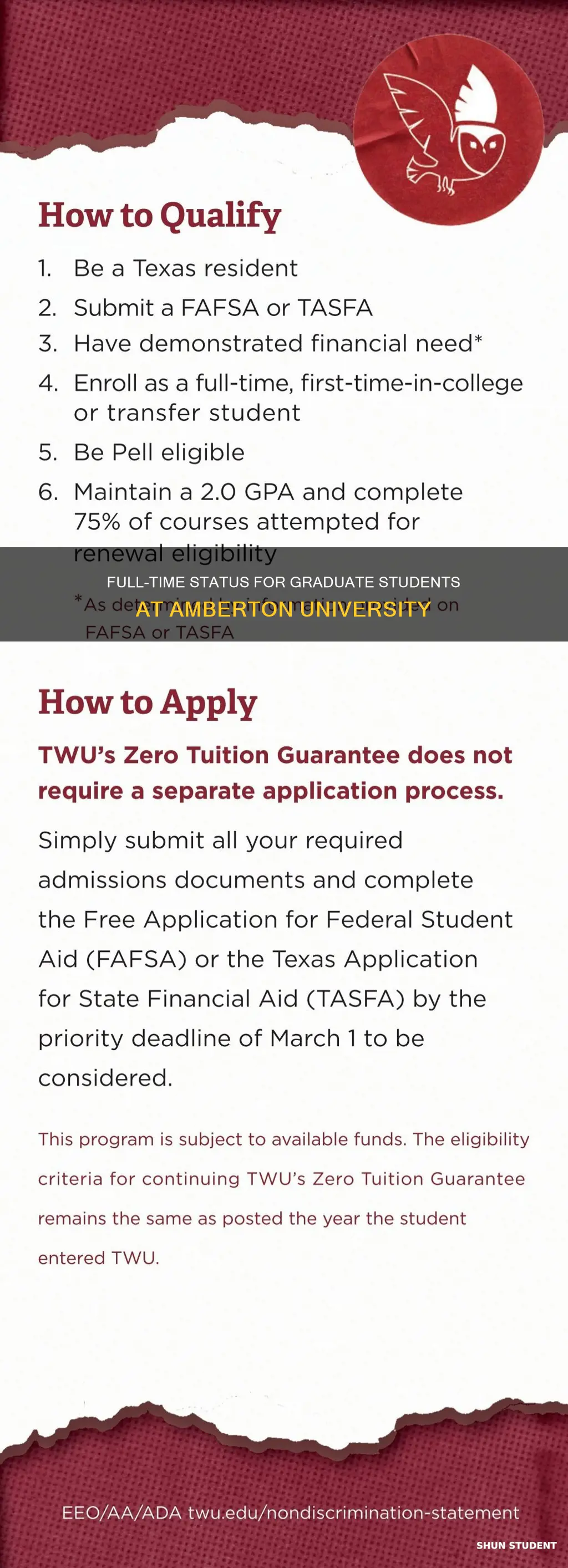 what constitutes a full time graduate student amberton university