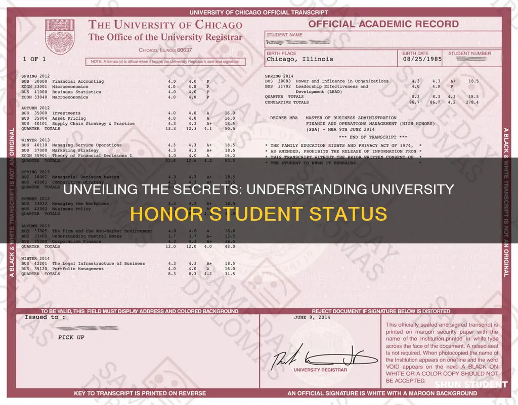 what is a university honor student in transcript