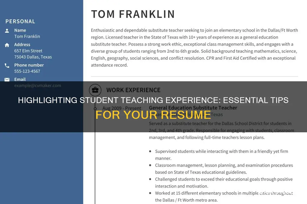 what to put on a resume about student teaching