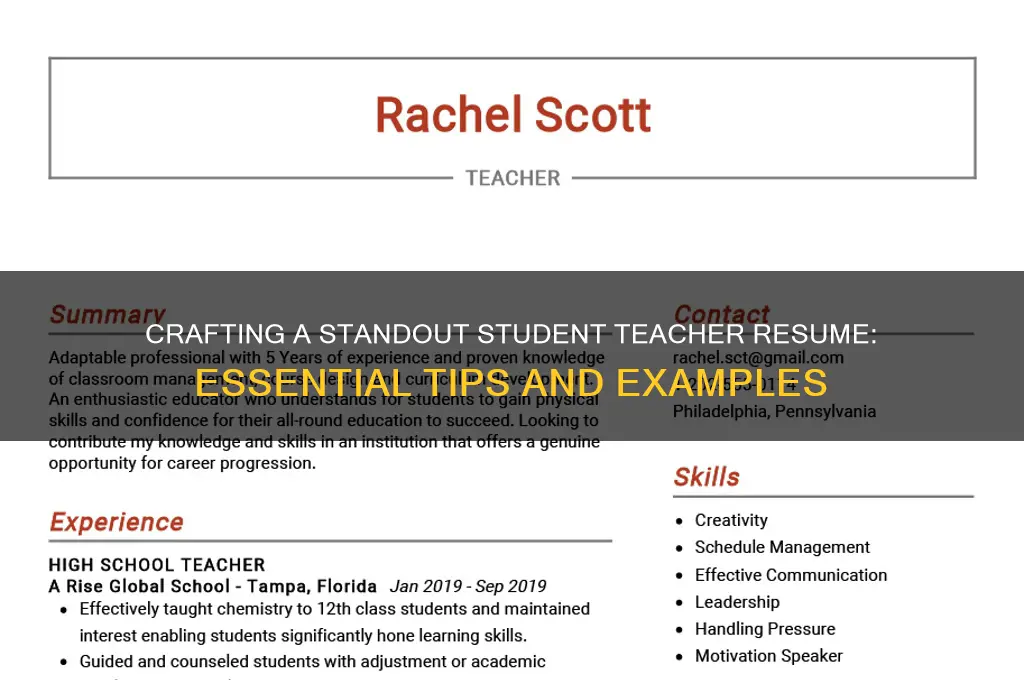 what to write in a resume as a student teacher