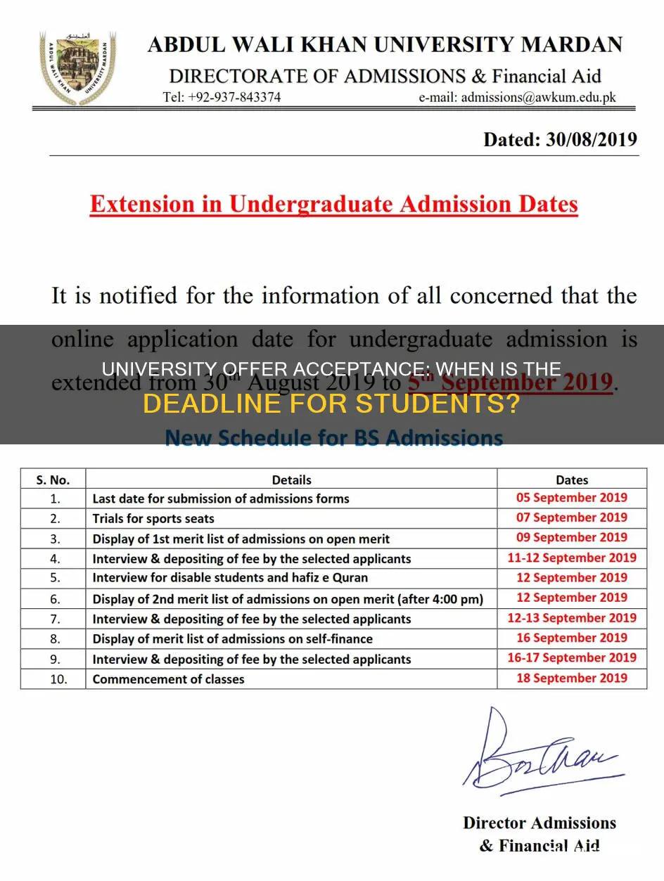 when do students have to accept university offers