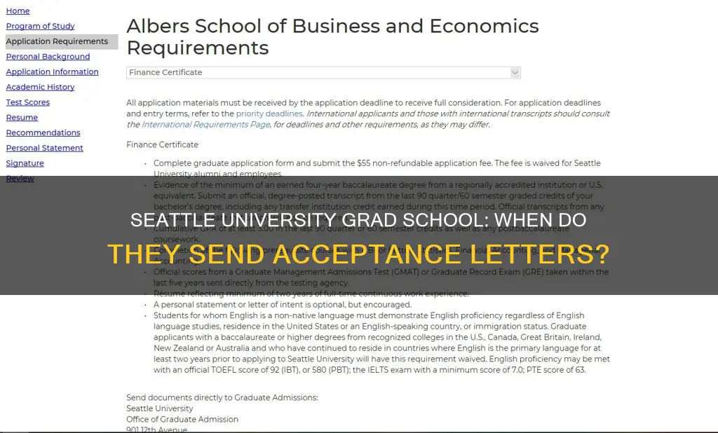 when does seattle university send acceptance letters grad student