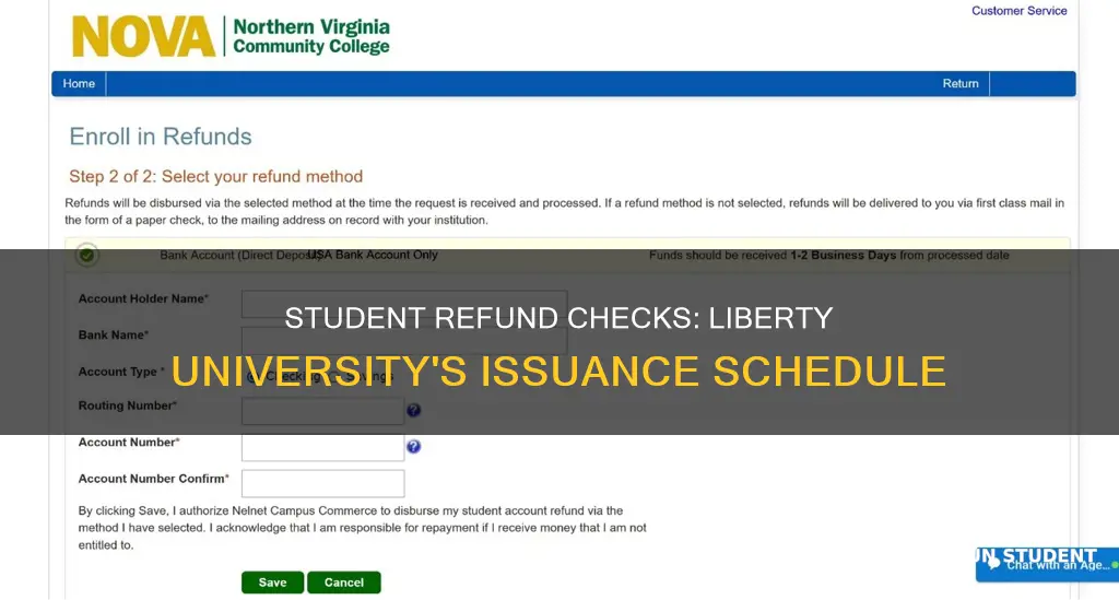 when does the student refund checks issue for liberty university