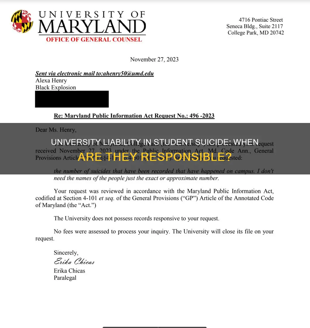 when is a university liable for a student suicide