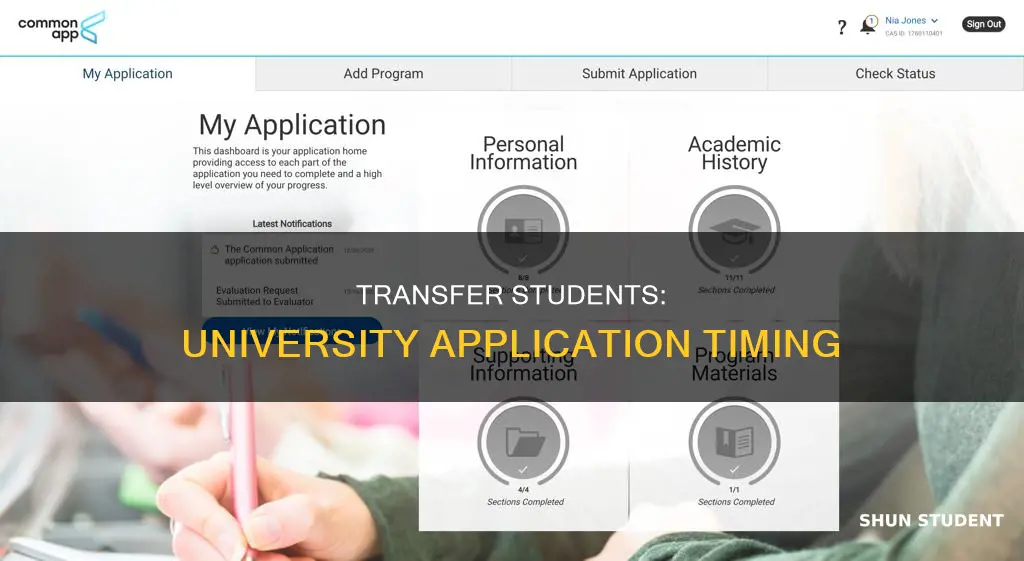 when to fill out university application transfer students