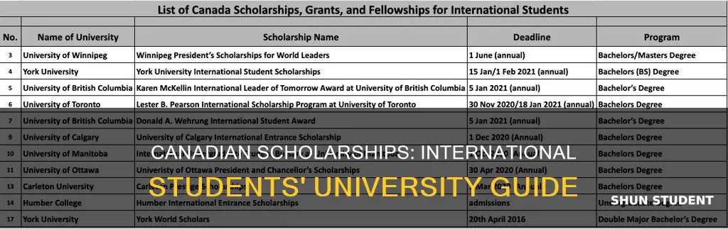 which canadian universities offer scholarships for international students