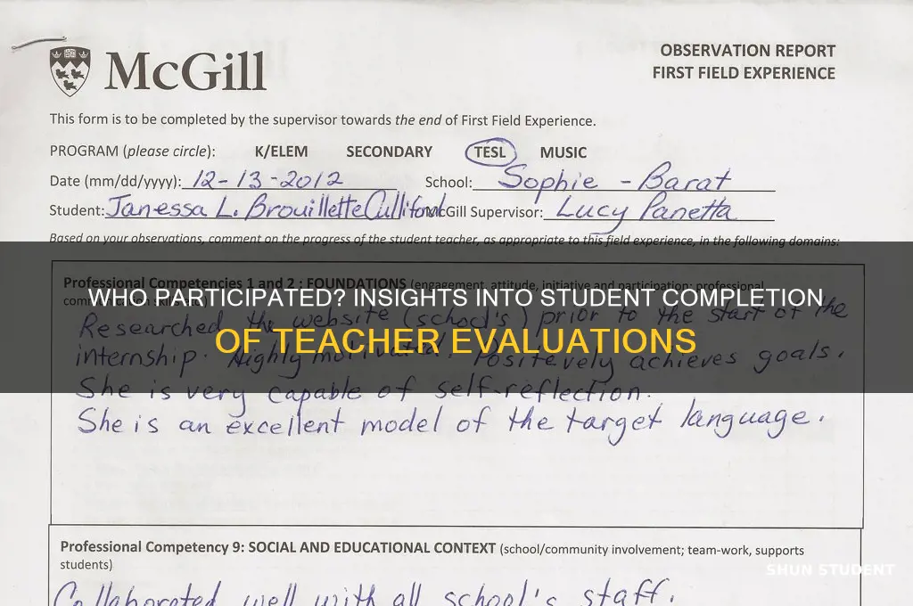 which students completed teacher evaluation