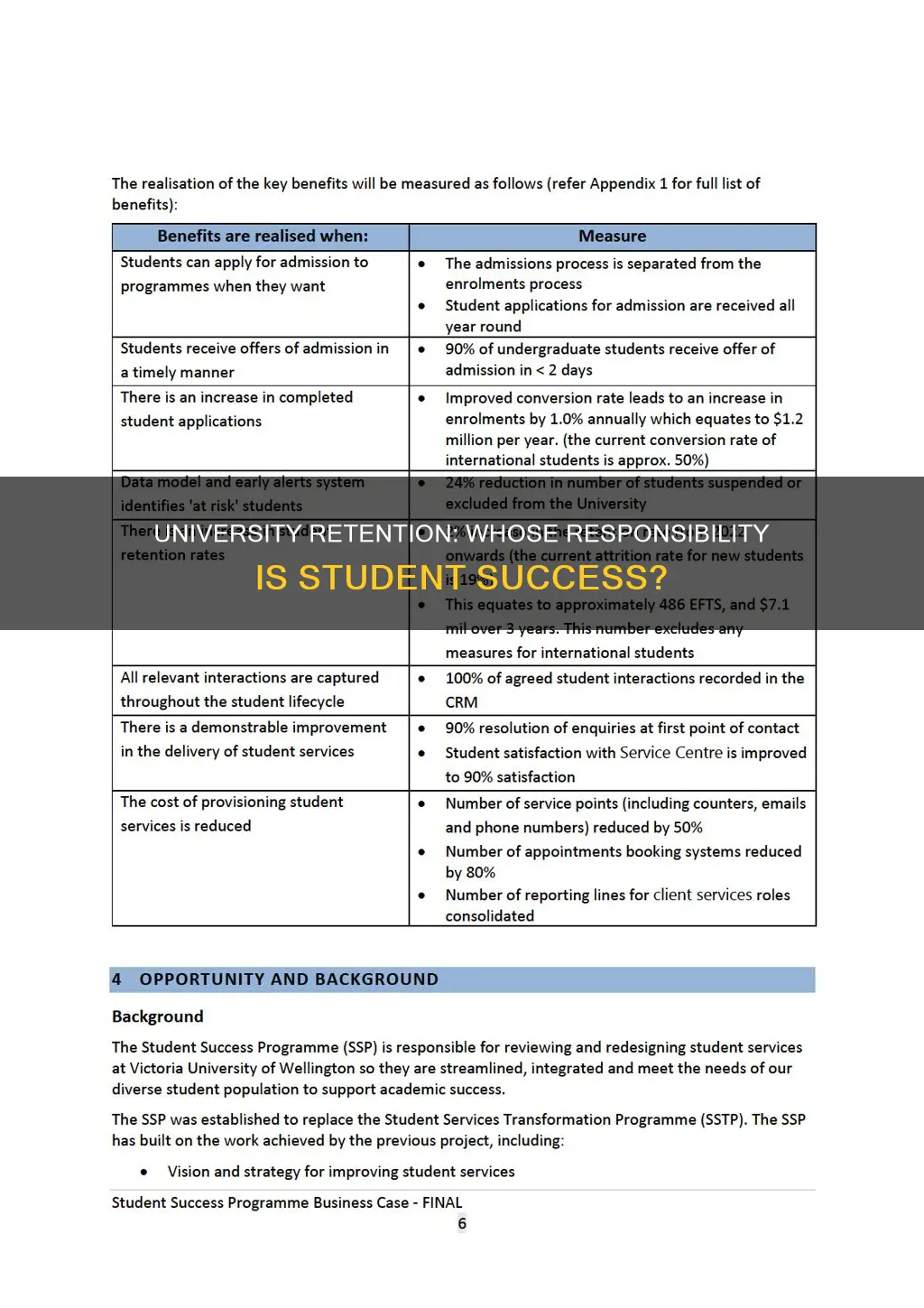 who is responsible for student retention at university