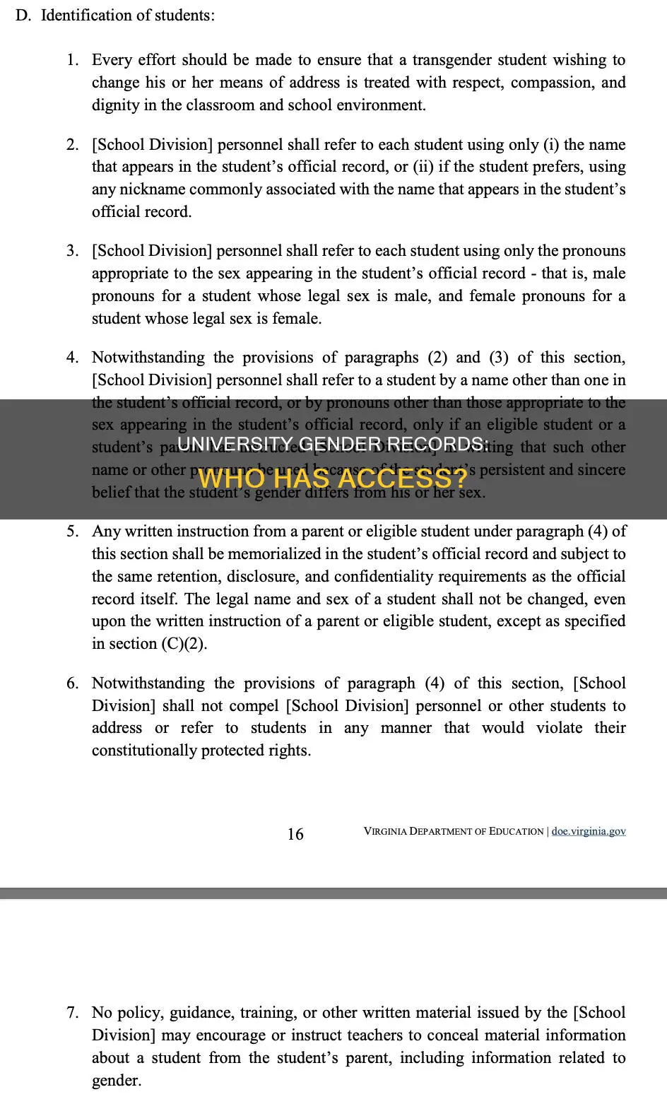 who would have gender information of students at university